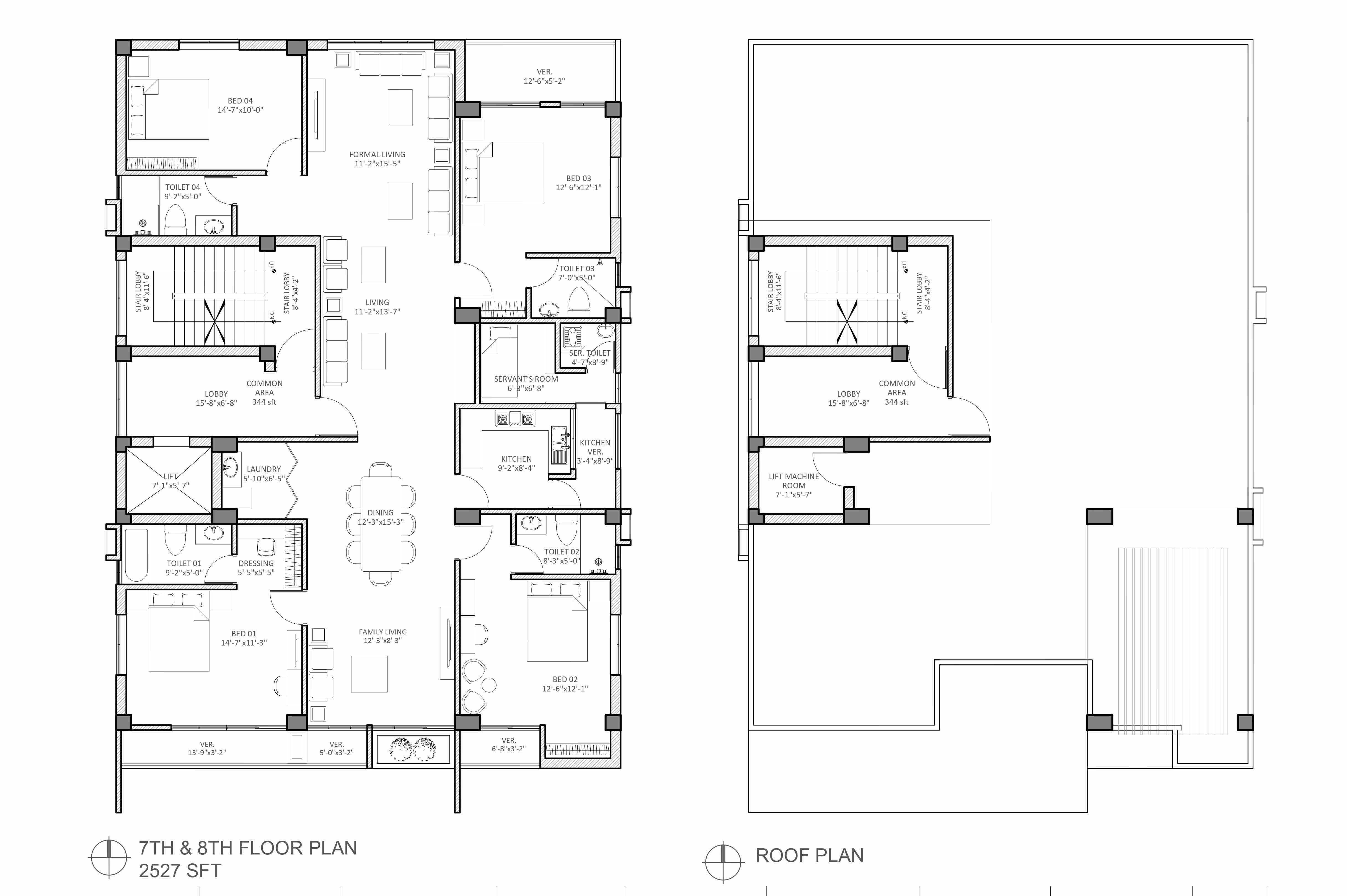 7th, 8th and Roof Plan